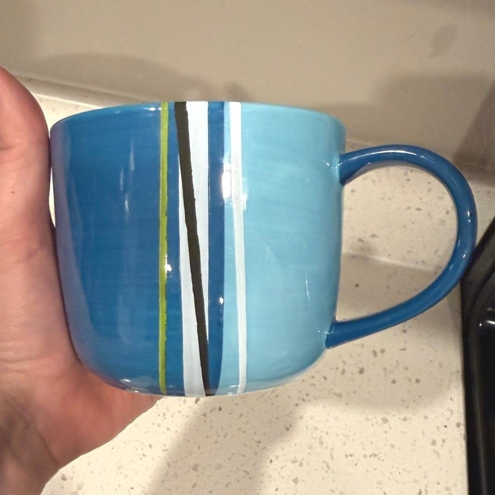 Starbucks 2008 Blue Striped Ceramic Coffee Mug 16oz‎ Large Cup Vertical Stripe